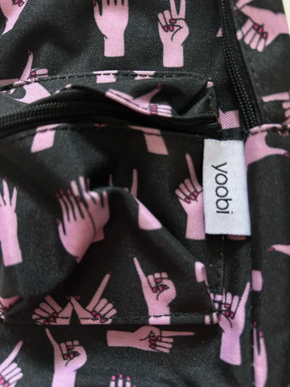 YOOBIE Hand Signs Mini Backpack Pencil Case Novelty Graphics Black Pink New
